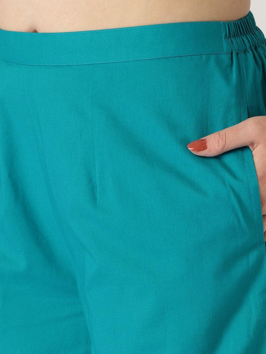 Blue Solid Cotton Palazzos - ShopLibas 
