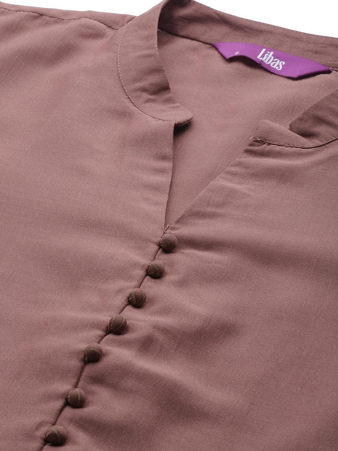 Mauve Solid Silk Blend Suit Set - ShopLibas