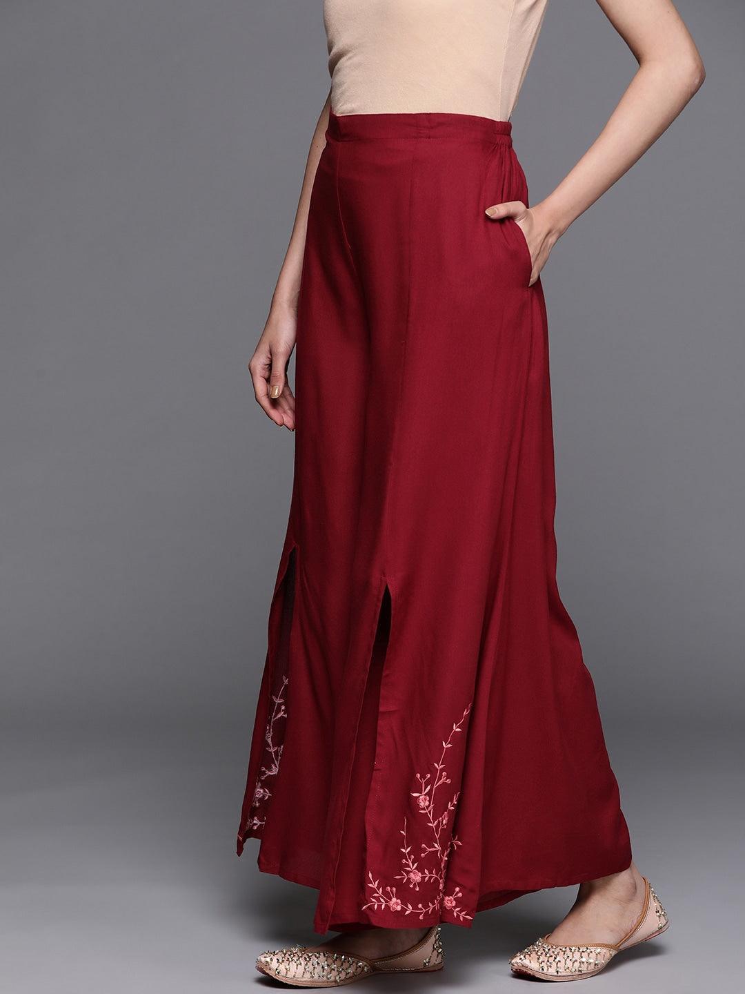 Maroon Hem Design Rayon Palazzos - ShopLibas 