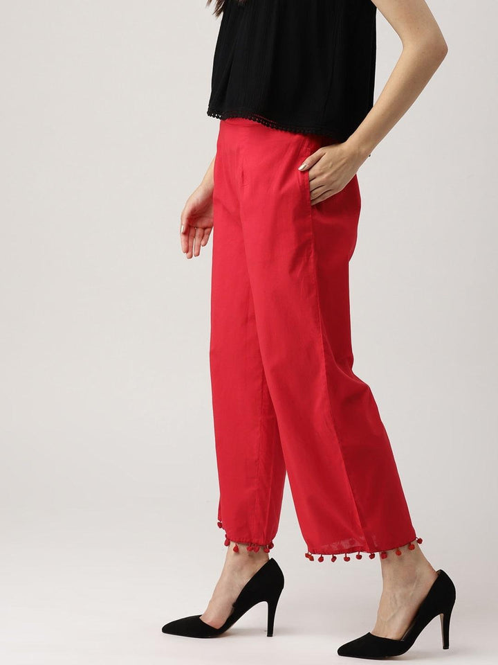 Red Solid Cotton Palazzos - ShopLibas