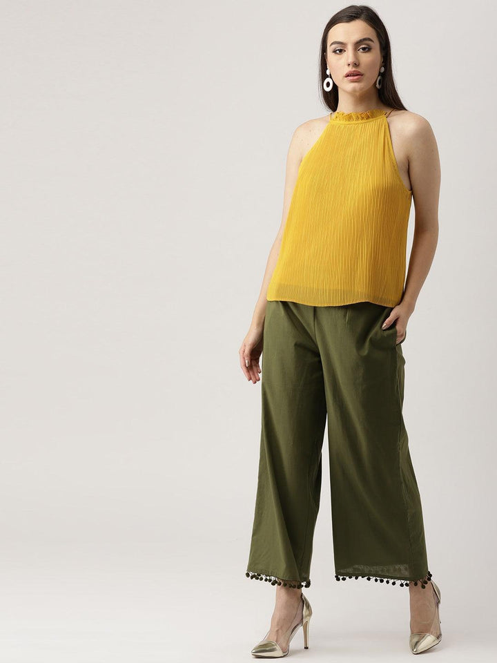 Green Solid Cotton Palazzos