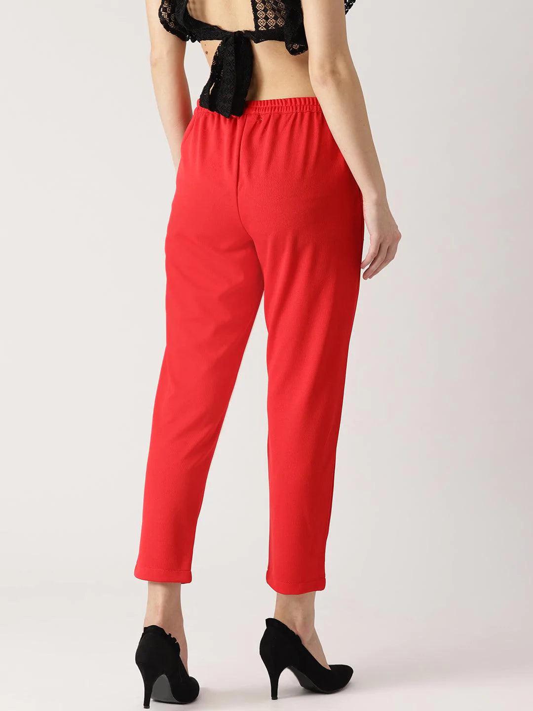 Red Solid Polyester Trousers - ShopLibas 