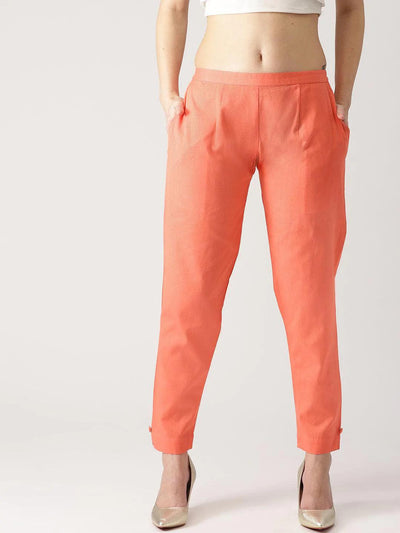 Pink Solid Cotton Trousers - ShopLibas