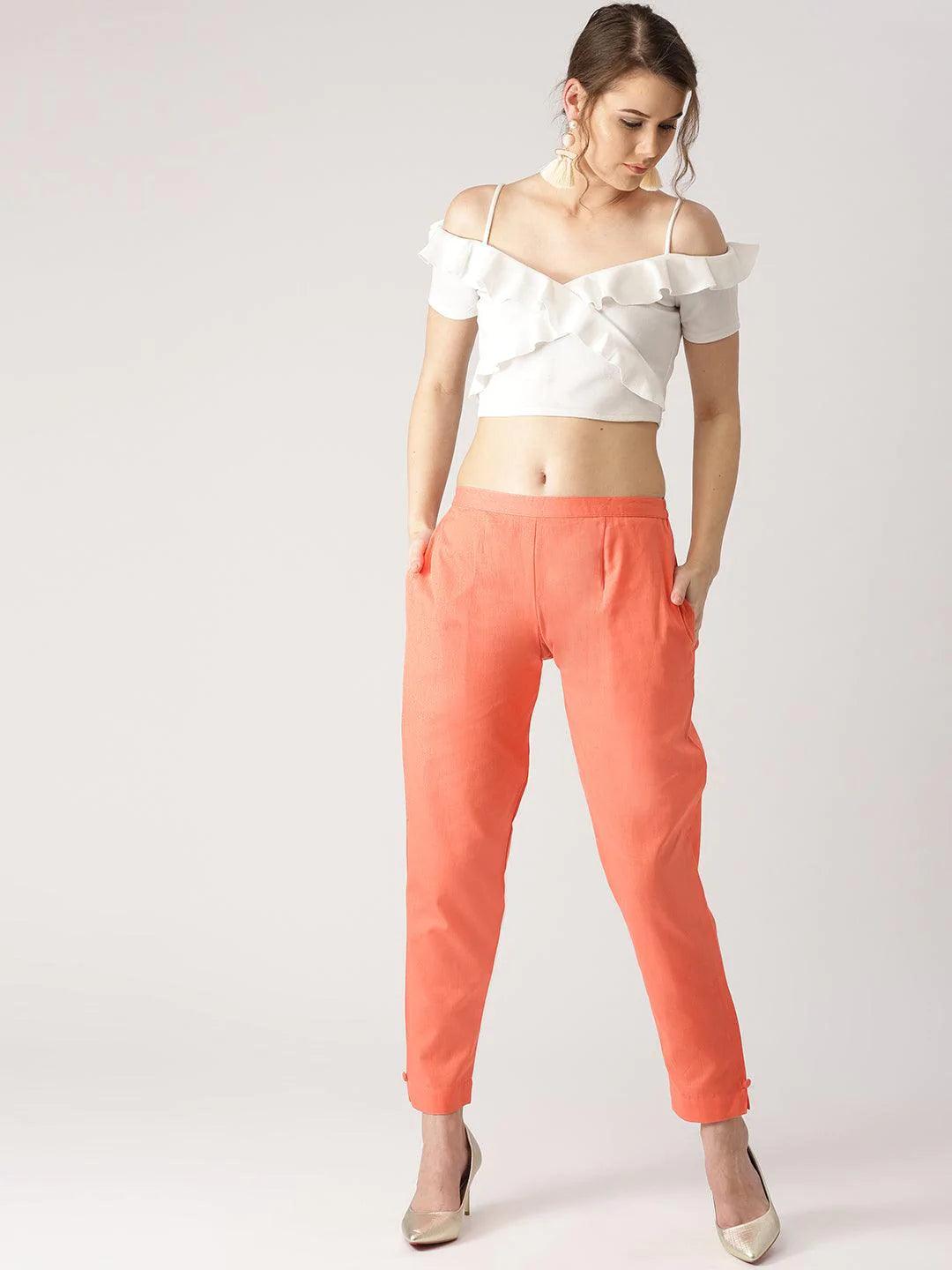 Pink Solid Cotton Trousers - ShopLibas