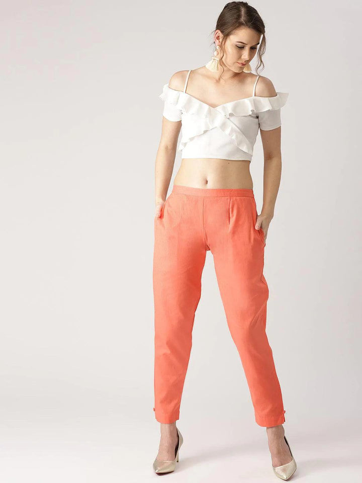Pink Solid Cotton Trousers - ShopLibas