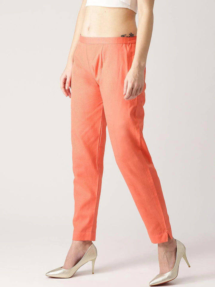 Pink Solid Cotton Trousers - ShopLibas