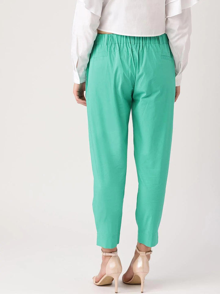 Green Solid Polyester Trousers