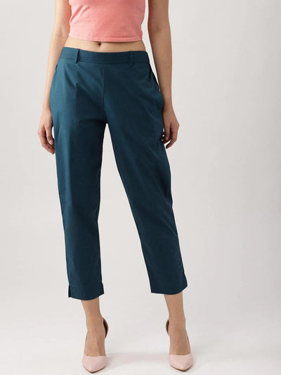 Blue Solid Polyester Trousers - ShopLibas