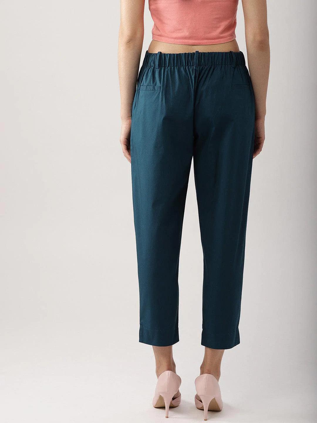Blue Solid Polyester Trousers - ShopLibas 