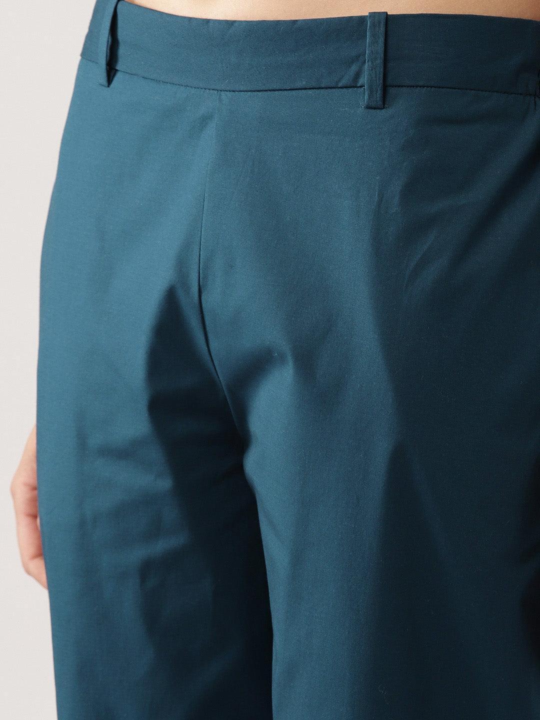 Blue Solid Polyester Trousers - ShopLibas 
