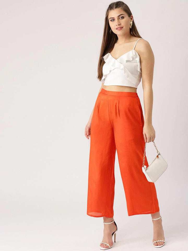 Orange Solid Viscose Palazzos