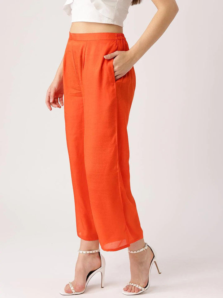 Orange Solid Viscose Palazzos