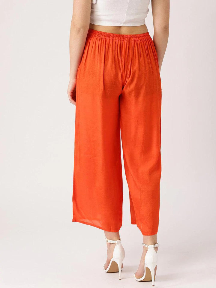 Orange Solid Viscose Palazzos