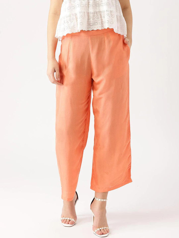 Orange Solid Viscose Palazzos