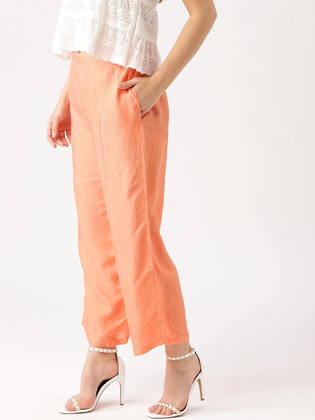 Orange Solid Viscose Palazzos - ShopLibas 