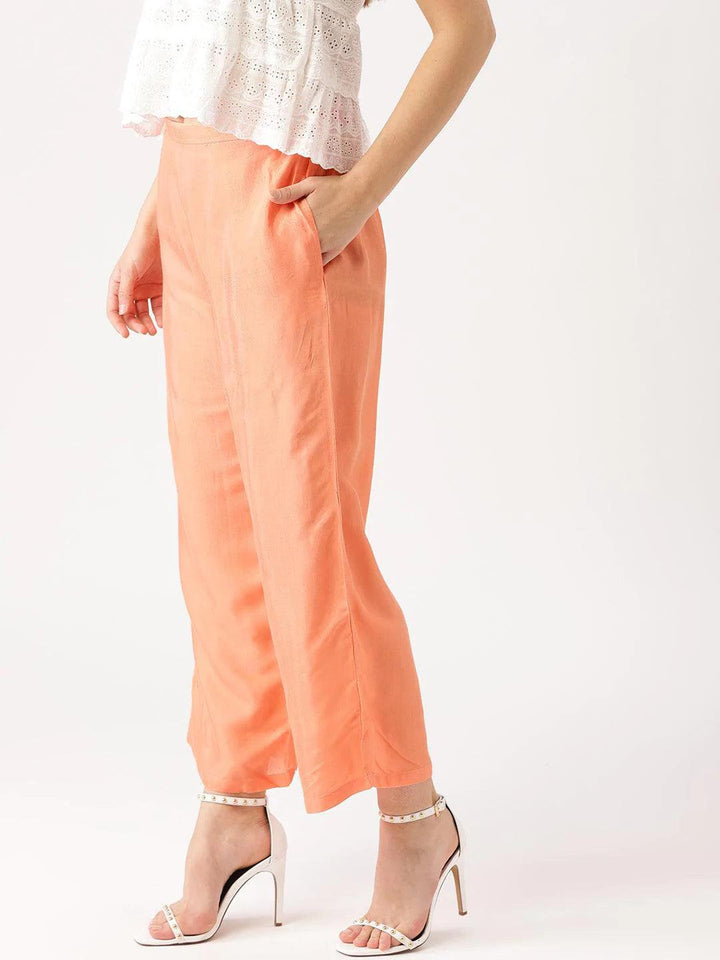 Orange Solid Viscose Palazzos