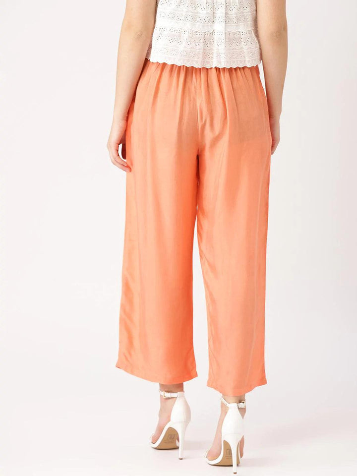 Orange Solid Viscose Palazzos
