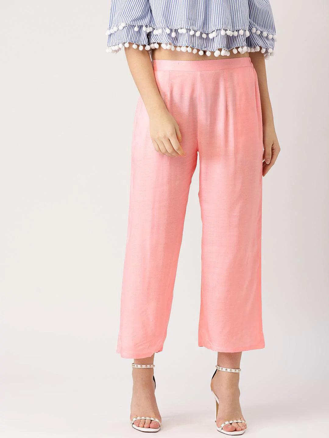 Pink Solid Viscose Palazzos - ShopLibas