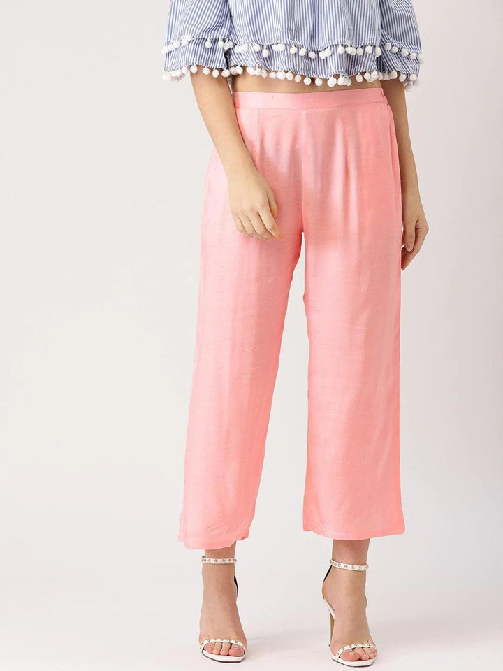 Pink Solid Viscose Palazzos