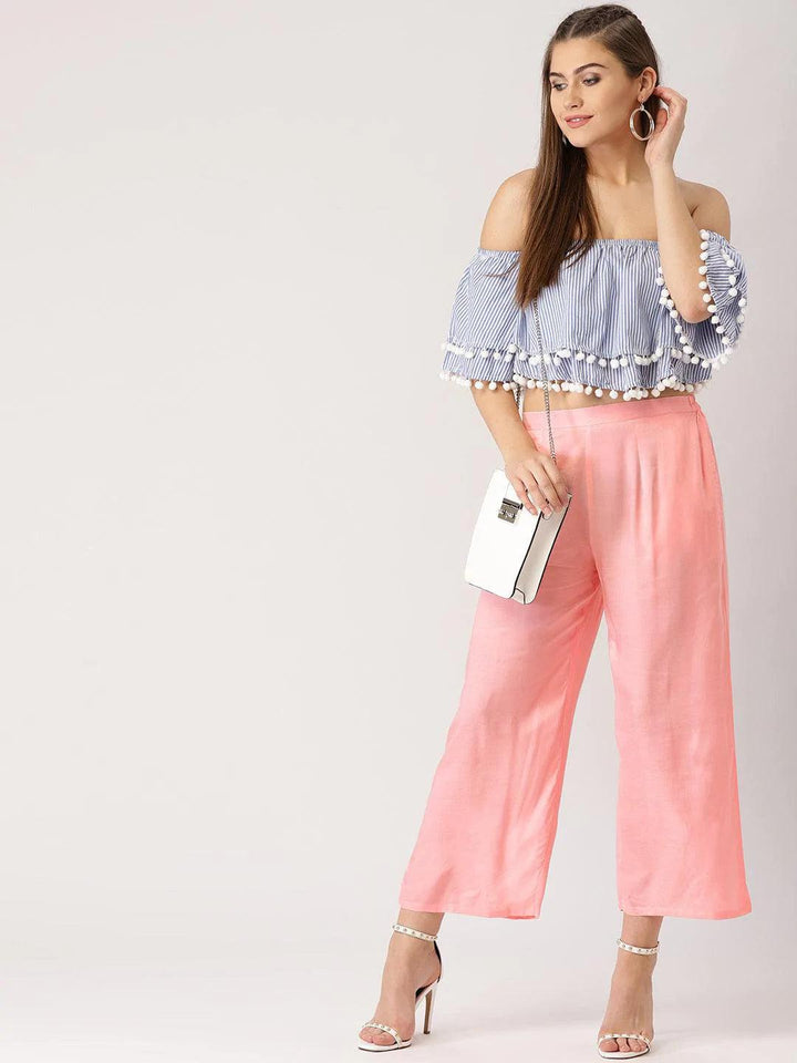 Pink Solid Viscose Palazzos