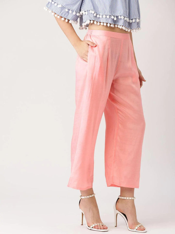Pink Solid Viscose Palazzos