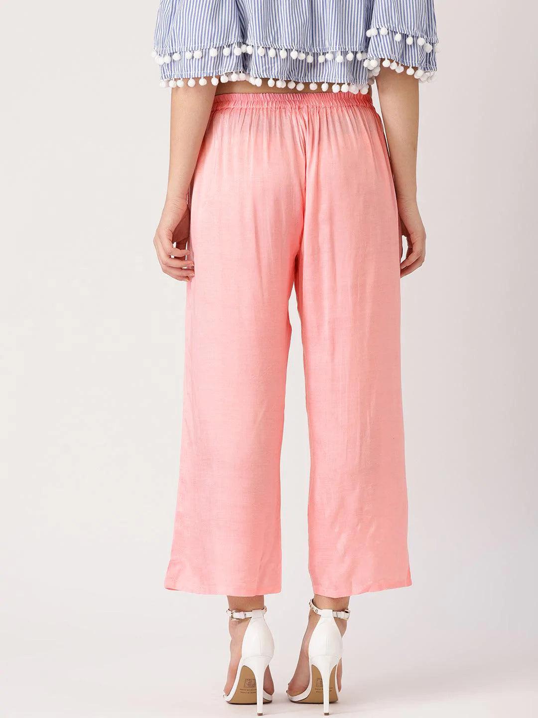 Pink Solid Viscose Palazzos - ShopLibas 