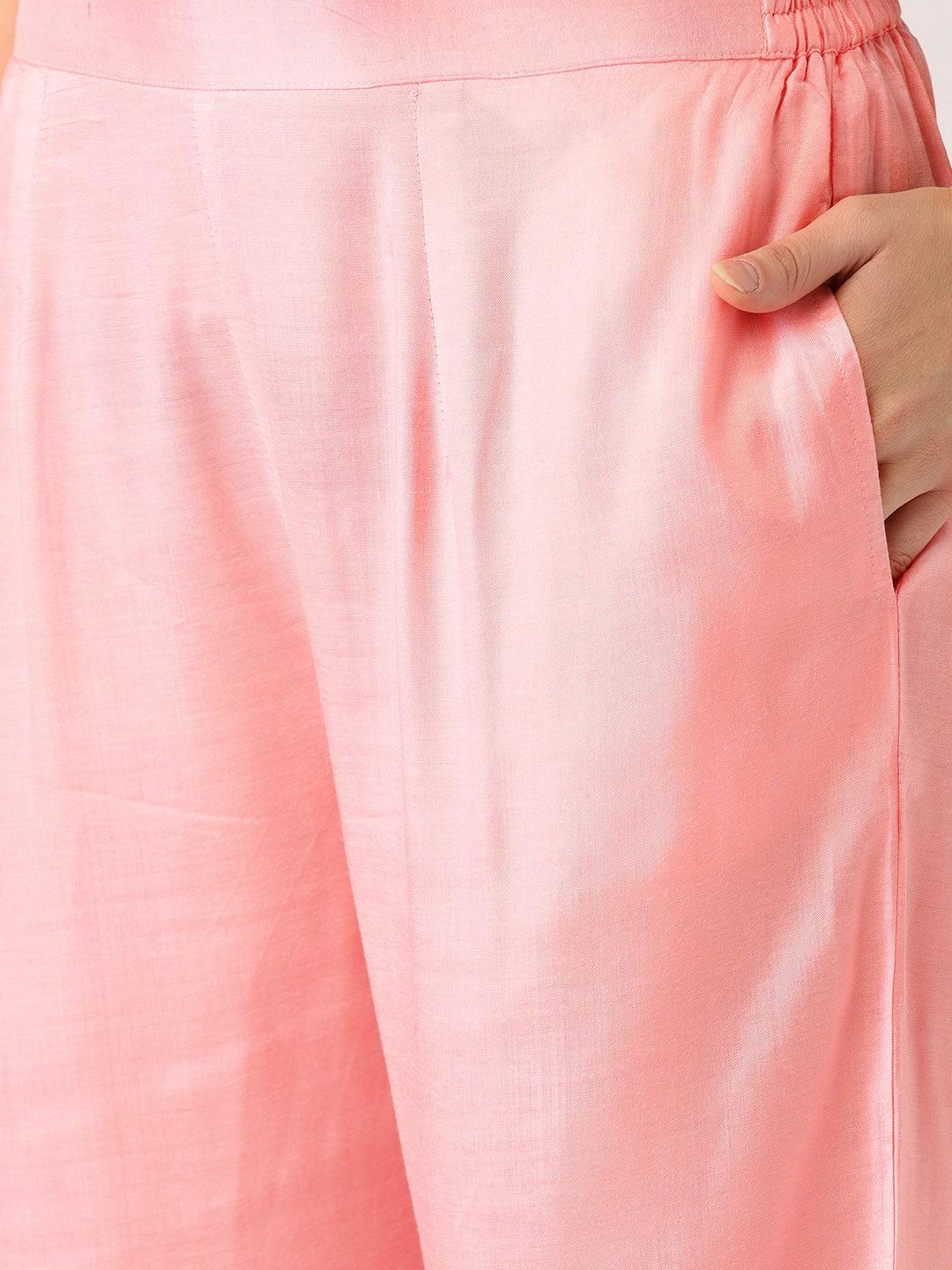 Pink Solid Viscose Palazzos - ShopLibas 
