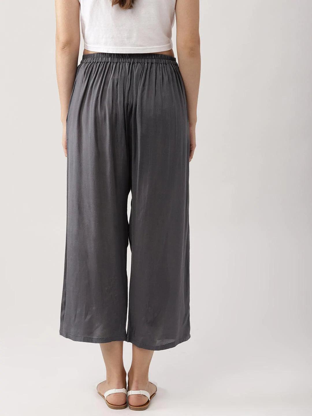 Grey Solid Viscose Palazzos - ShopLibas 