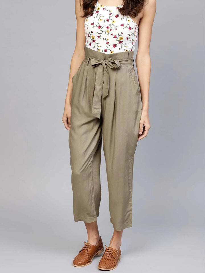 Green Solid Rayon Trousers
