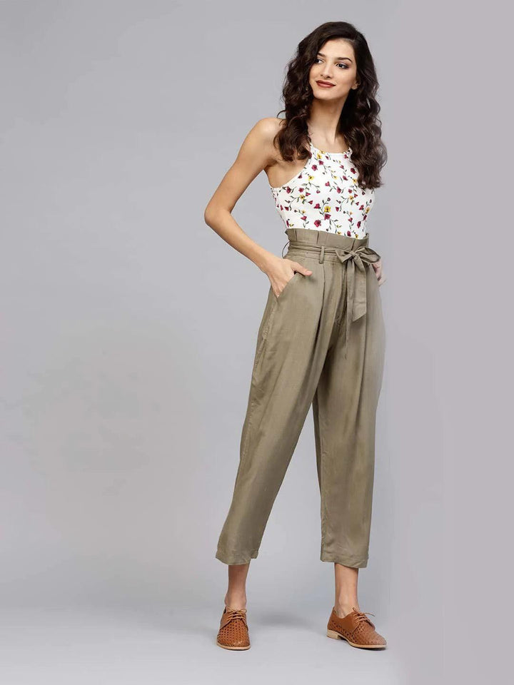 Green Solid Rayon Trousers