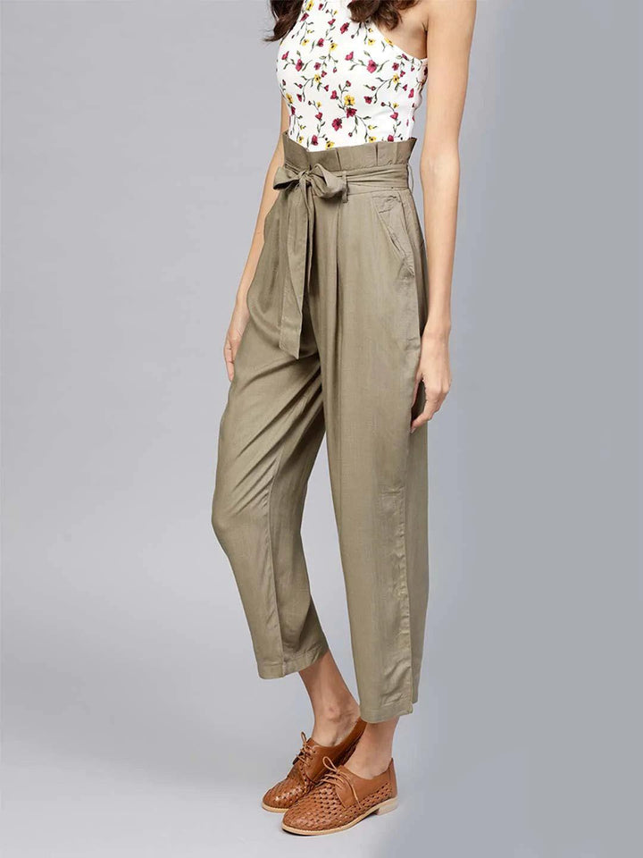 Green Solid Rayon Trousers