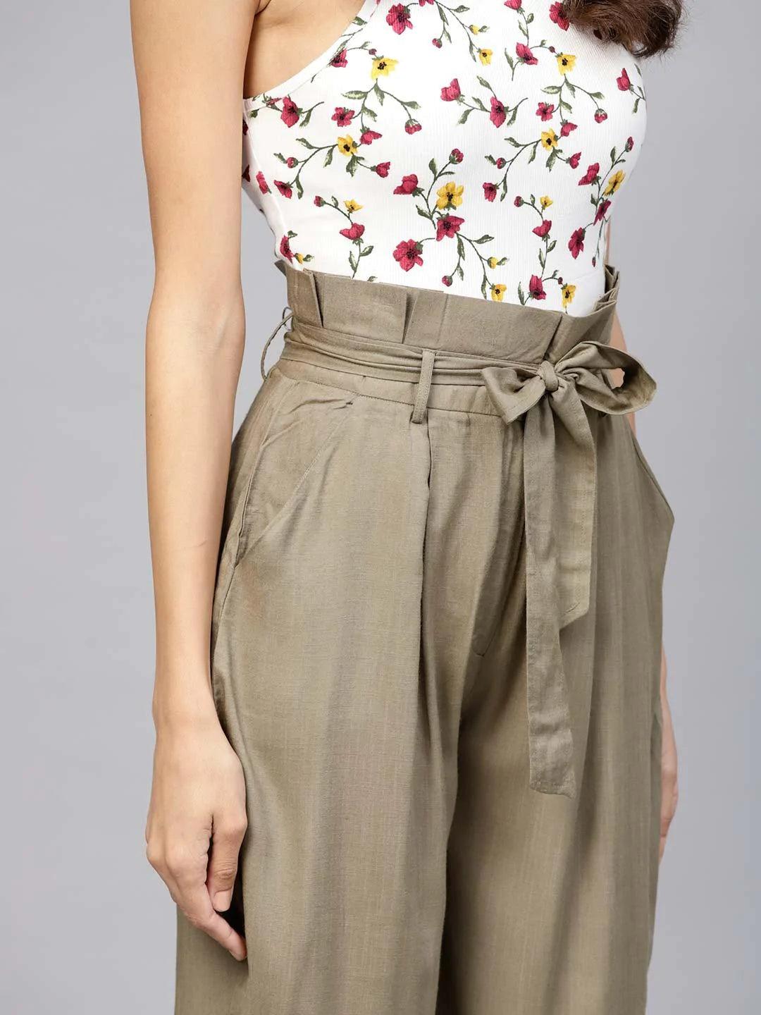 Green Solid Rayon Trousers - ShopLibas 