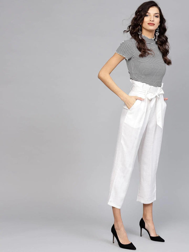 White Solid Rayon Trousers - ShopLibas