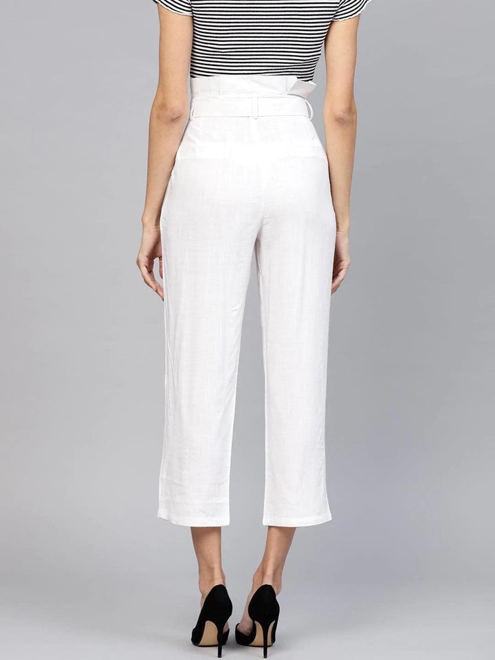 White Solid Rayon Trousers - ShopLibas