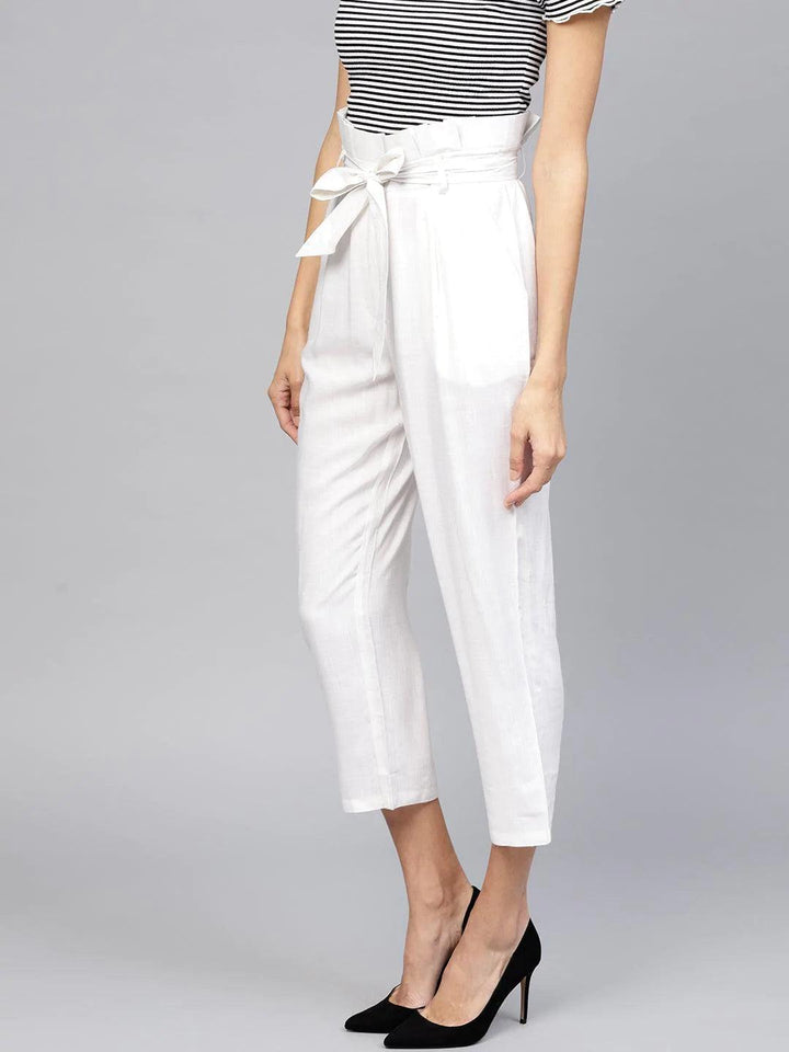 White Solid Rayon Trousers - ShopLibas