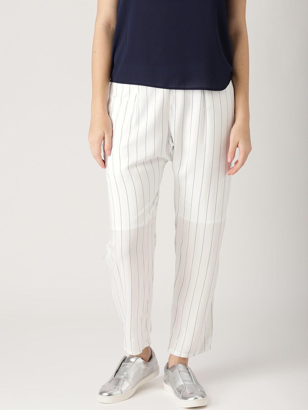 White Striped Rayon Trousers - ShopLibas