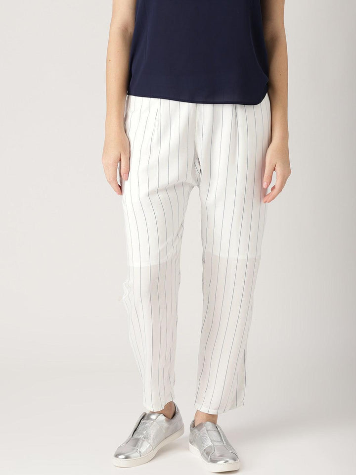 White Striped Rayon Trousers - ShopLibas