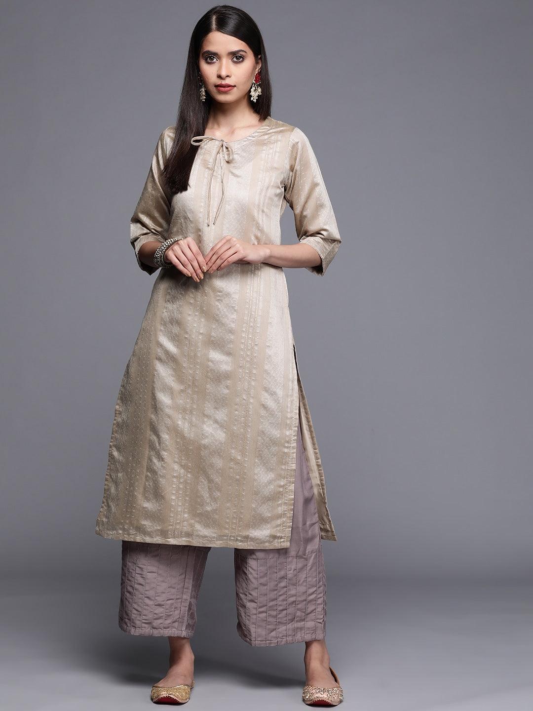 Grey Woven Design Chanderi Silk Kurta - ShopLibas