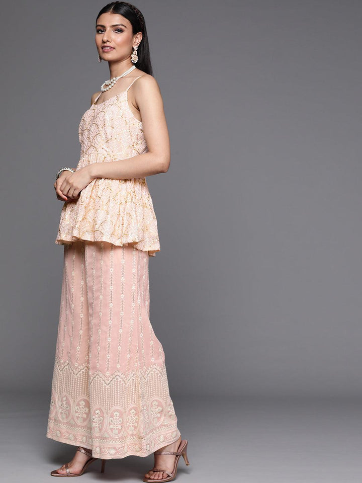 Beige Embroidered Georgette Suit Set - ShopLibas