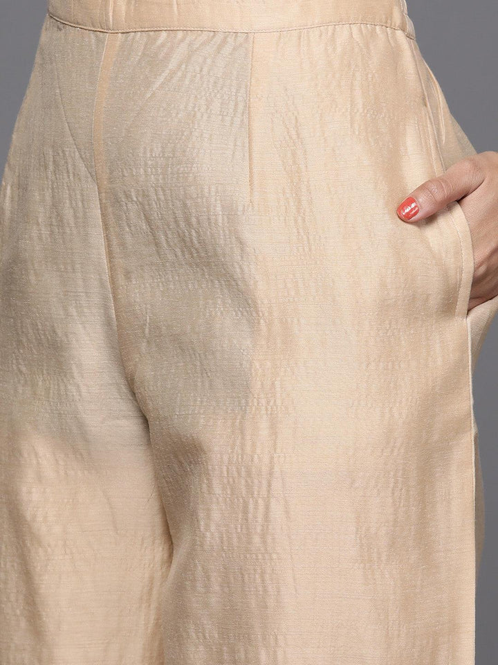 Beige Printed Chanderi Silk Suit Set - ShopLibas
