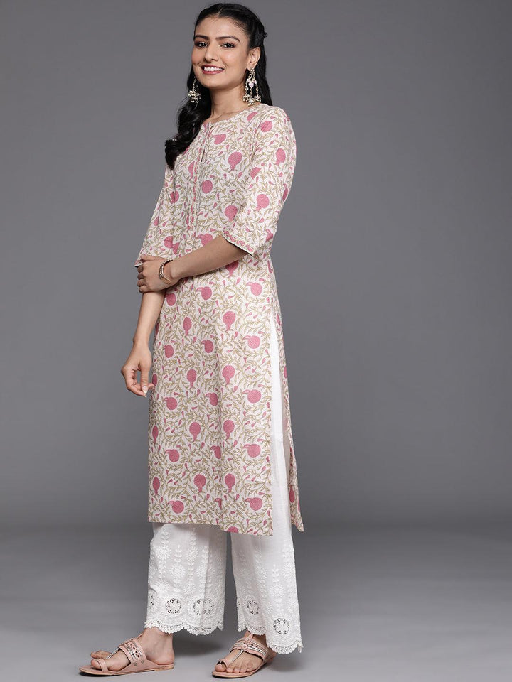 Beige Printed Cotton Kurta - ShopLibas