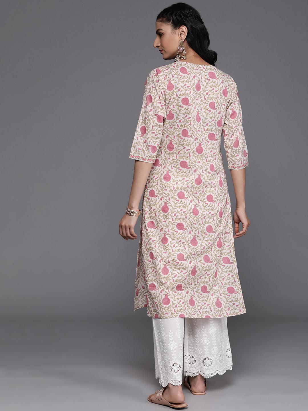 Beige Printed Cotton Kurta - ShopLibas