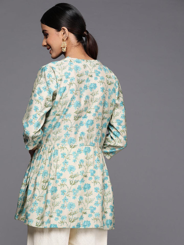 Beige Printed Silk Blend A-Line Kurti - ShopLibas