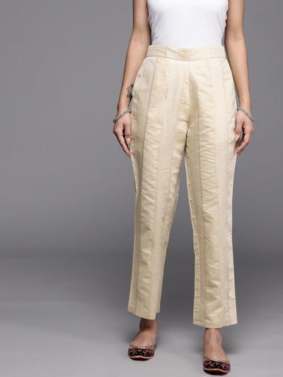 Beige Self Design Silk Trousers - ShopLibas