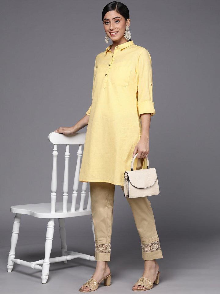 Beige Solid Cotton Trousers - ShopLibas
