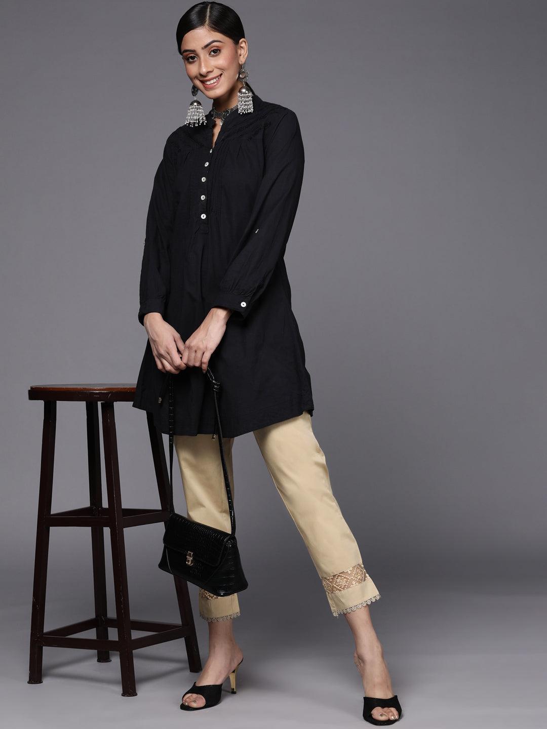 Beige Solid Cotton Trousers - ShopLibas
