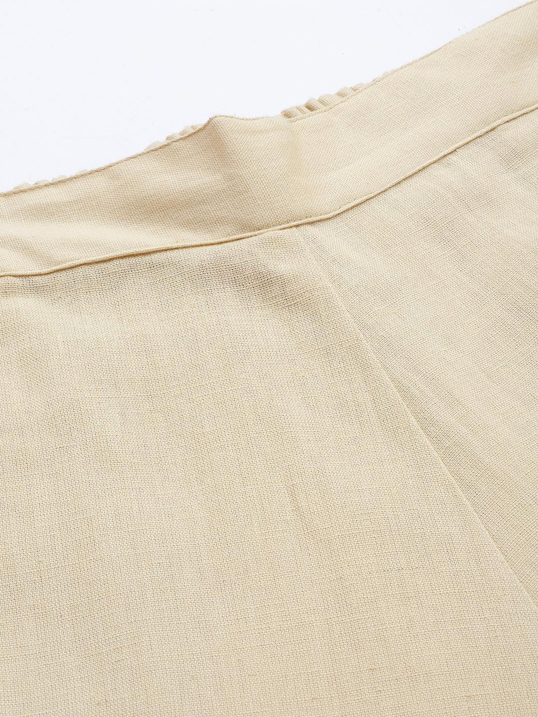 Beige Solid Cotton Trousers - ShopLibas 