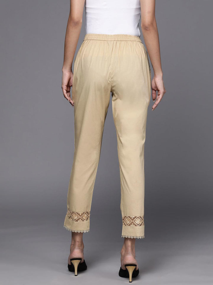 Beige Solid Cotton Trousers - ShopLibas