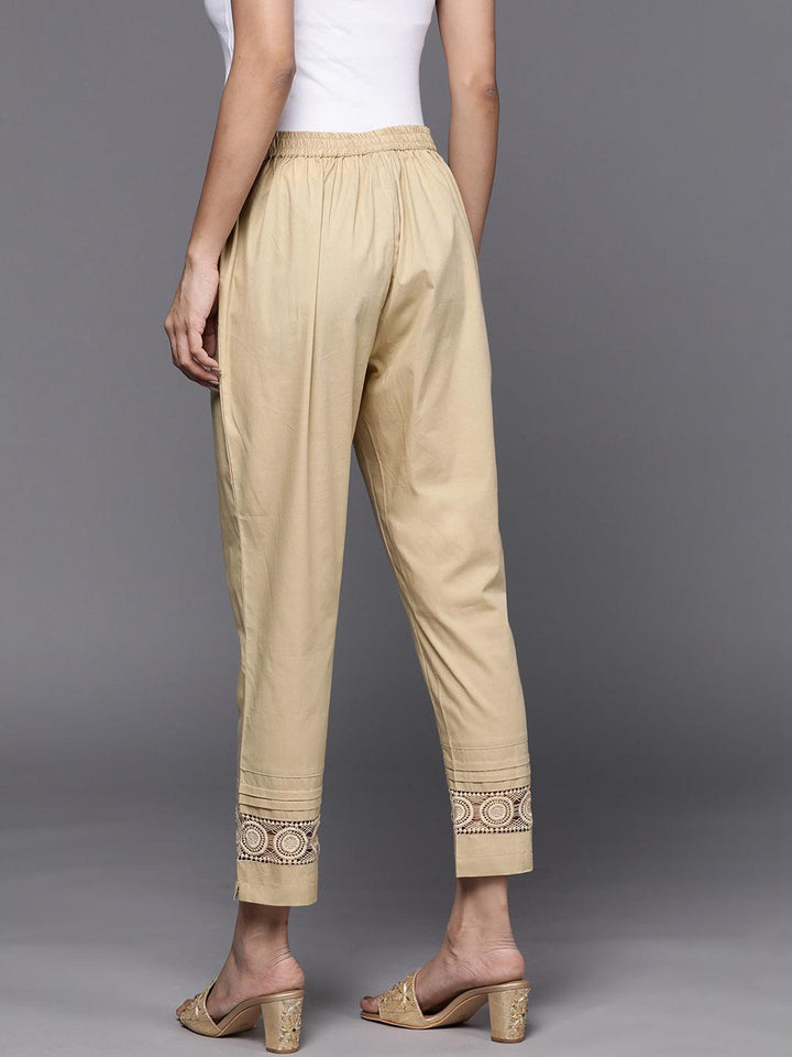 Beige Solid Cotton Trousers - ShopLibas