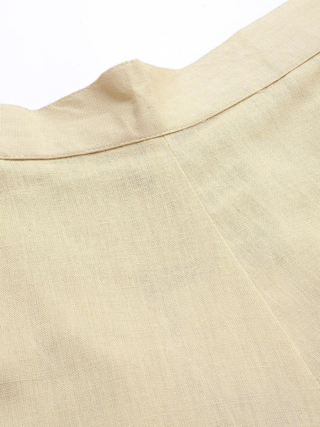 Beige Solid Cotton Trousers - ShopLibas 